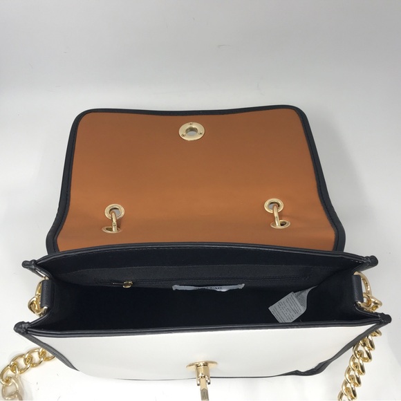 JustFab Color Blocked Messenger Bag, Size  10”L x 8”H x 4”D - Black/Cognac/White - Picture 12 of 13